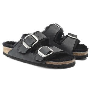 Birkenstock Arizona Big Buckle Shearling Black NWT Women’s Size 36 Two Strap